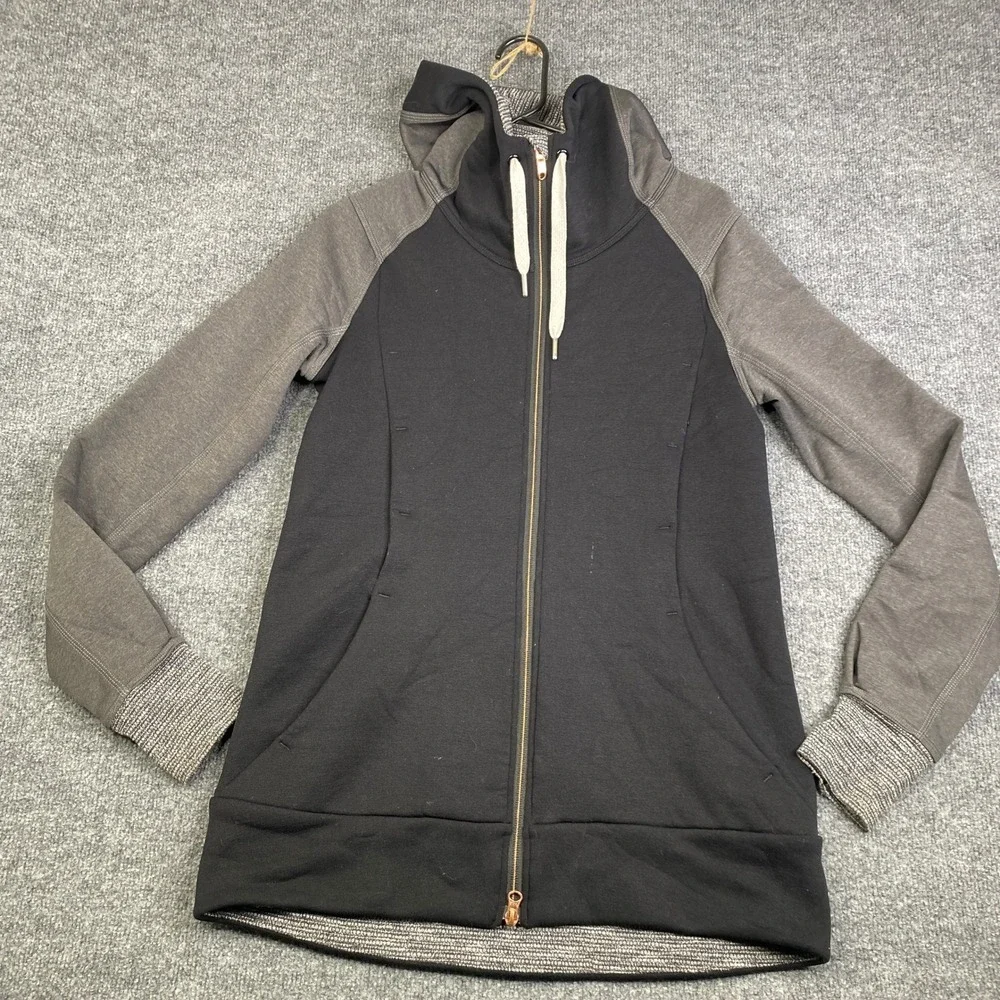 Lululemon Scuba Full Zip Hoodie Black Grey Colorblock Thumbholes Size 8